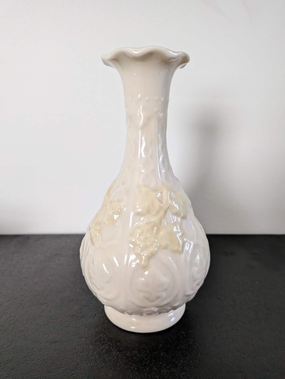 Elegant Belleck Porcelain Bud Vase with Scalloped Rim